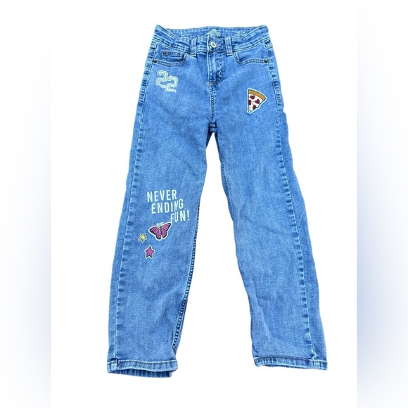 thereabouts Other - Girls 8 High Rise Mini Mom Jeans Pizza Butterfly Graphic Wide Leg Adjustable